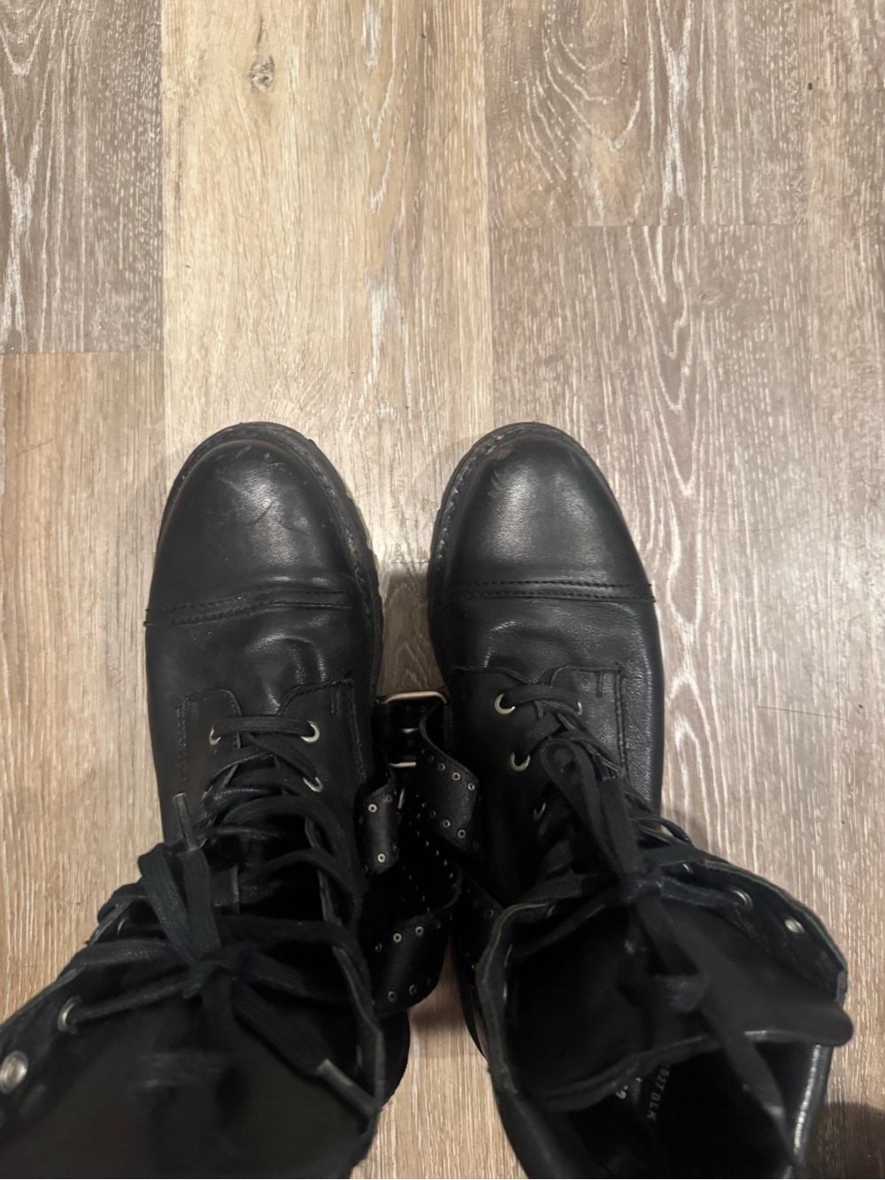 Frye Samantha Black Studded Buckle Leather Hiking Boots - Picture 6 of 9